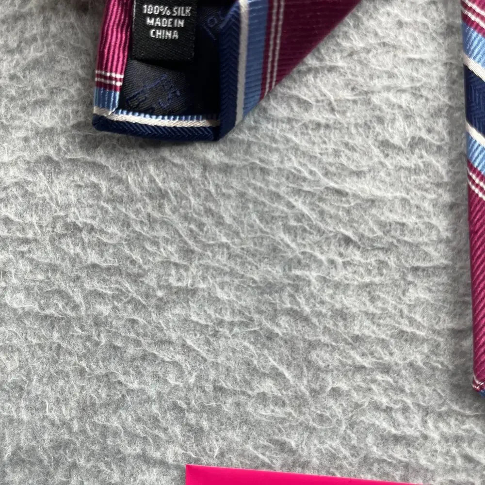 Jos A Bank Traveler Necktie Stain Resistant Silk Pink Blue Striped Tie